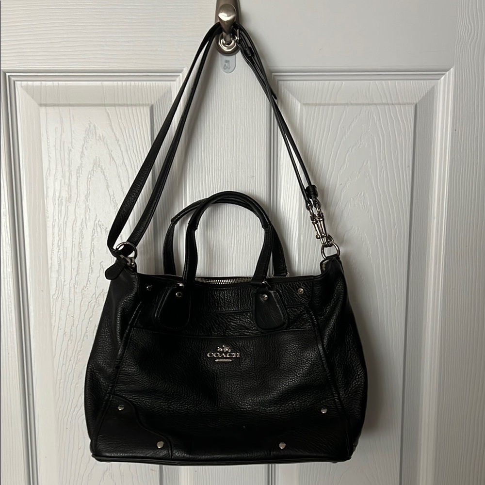 Coach Black Leather Satchel with Silver Hardware